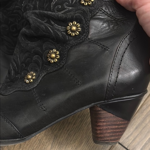 Black Leather Ankle Boots with Gold Accents - Picture 5 of 9